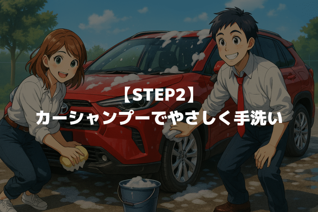 【STEP2】カローラクロスのボディをカーシャンプーでやさしく手洗い
